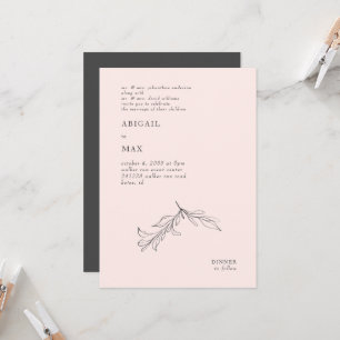 Invitation Mariage de feuillage rose et gris moderne