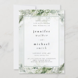 Invitation Mariage de feuillage rustique, blanc et vert