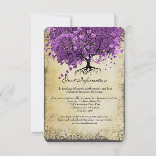 Invitation Mariage de feuille d'arbre de coeur violet radiant