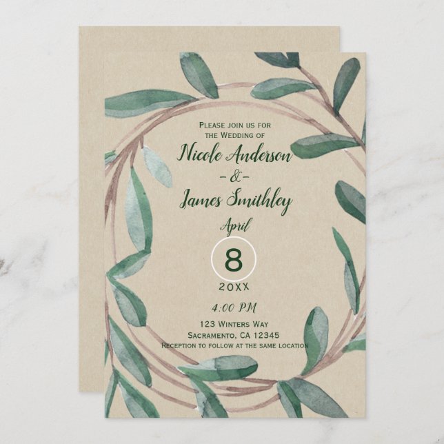 Invitation Mariage de feuille de courge botanique Rustique Kr (Devant / Derrière)