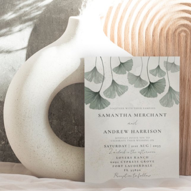Invitation Mariage de feuille de Ginkgo vert Sage rustique (Créateur téléchargé)