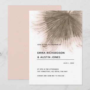Invitation Mariage de feuille de palme rose tropicale minimal