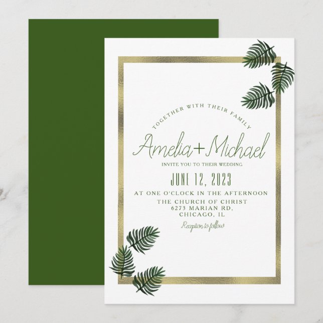 Invitation Mariage de feuille de palmier de papier d'aluminiu (Devant / Derrière)