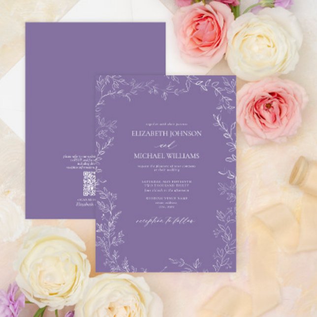 Invitation Mariage de feuille minimum pour Lavande Élégante d (Créateur téléchargé)
