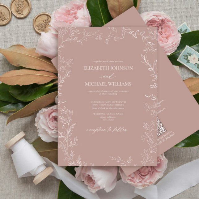 Invitation Mariage de feuille minimum pour le Rose à poussièr (Créateur téléchargé)