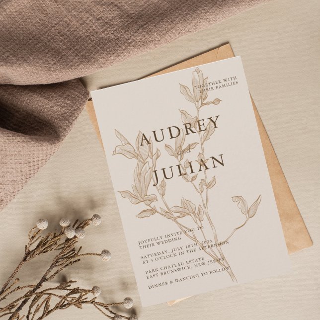 Invitation Mariage de feuille Mocha Botanique (Créateur téléchargé)