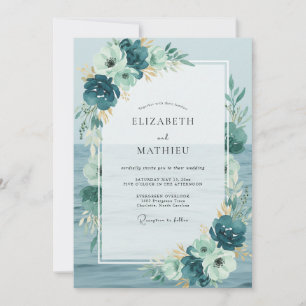 Invitation Mariage de feuille peinte en cyan