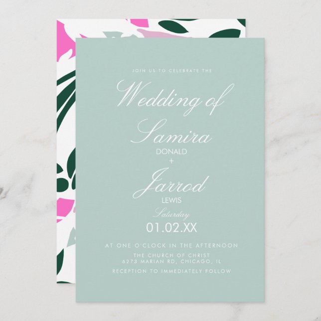 Invitation Mariage de feuille tropicale de Monstera de printe (Devant / Derrière)