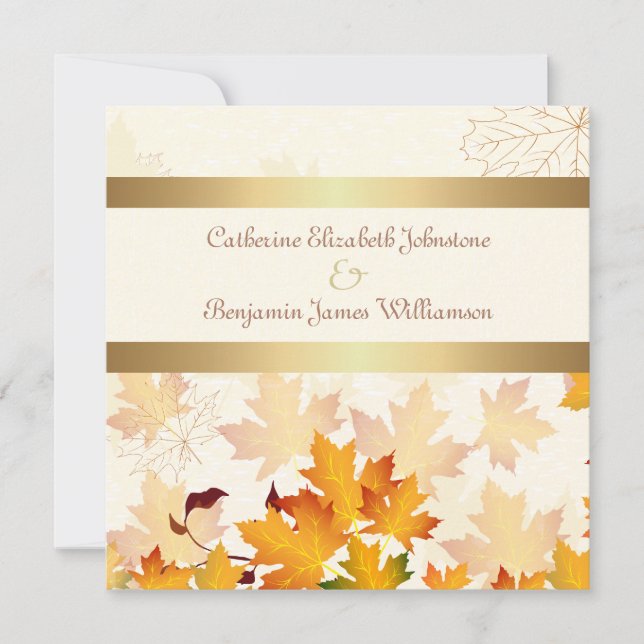 Invitation Mariage de feuilles d'automne d'or (Devant)