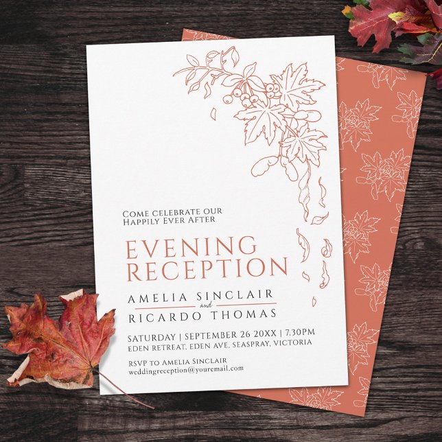 Invitation Mariage de feuilles d'automne réception orange brû (Créateur téléchargé)
