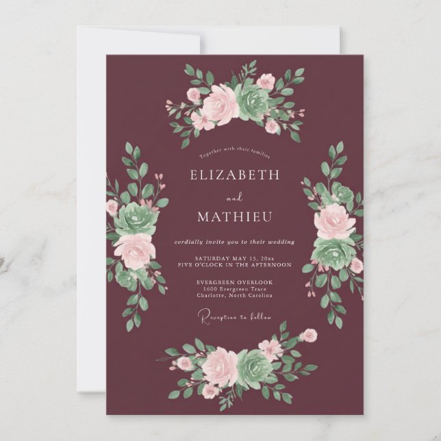 Invitation Mariage de feuilles succulentes prune (Devant)