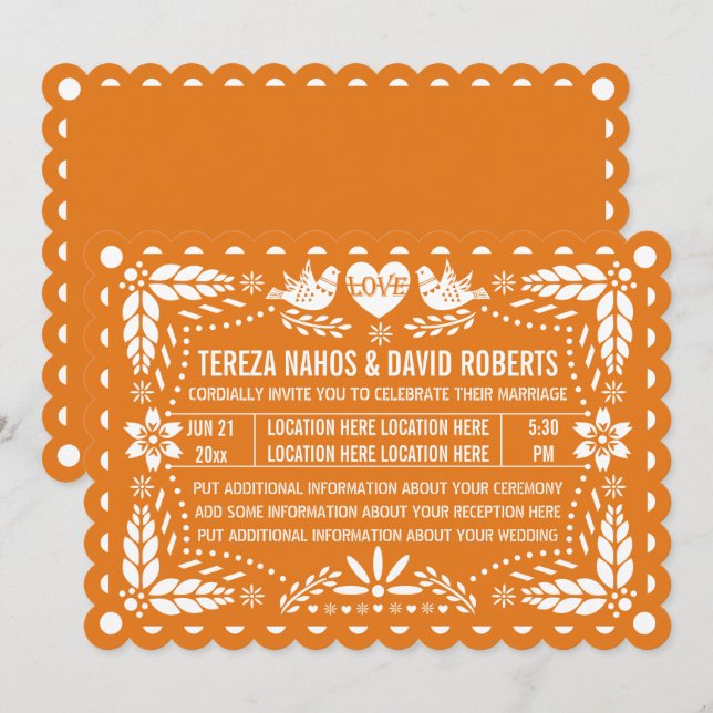 Invitation Mariage de fiesta inséparable de papillon orange (Devant / Derrière)