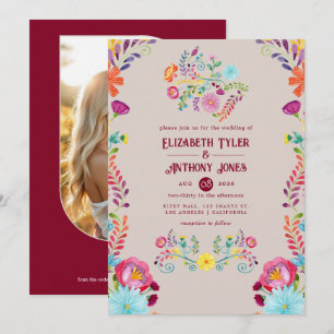 Invitation Mariage de Fiesta Mexicain Fleur Taupe/Bourgogne C