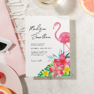 Invitation Mariage de Flamant rose chic Floral Tropical Parad