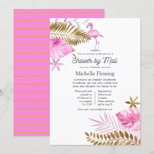 Invitation Mariage de Flamant Rose et Or par la Poste