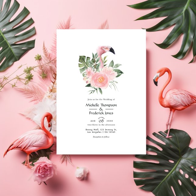 Invitation Mariage de Flamant rose rose tropique exotique (Créateur téléchargé)