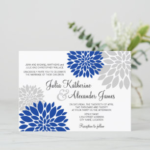 Invitation Mariage de flambée de fleurs Royal Blue et Silver