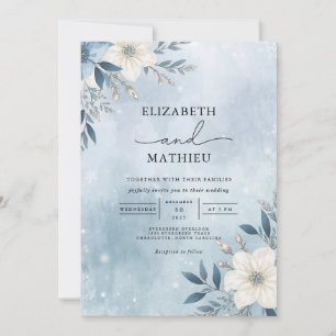 Invitation Mariage de fleur de branches bleues gelées