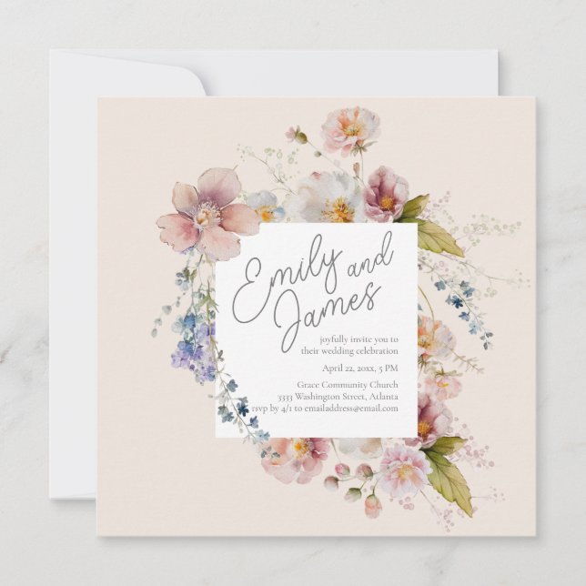 Invitation Mariage de Fleur de Jardin Luxuriant (Devant)