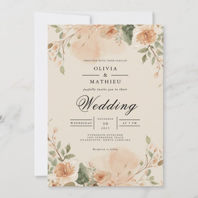 Invitation Mariage de fleur de pêche (Devant)