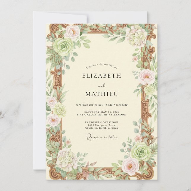 Invitation Mariage de Fleur Sauvage à la Crème de Cuivre (Devant)