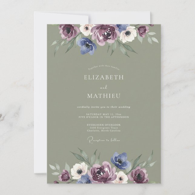 Invitation Mariage de Fleur Sauvage à la Prune et à l'Olive (Devant)