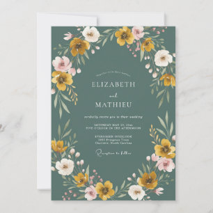 Invitation Mariage de Fleur Sauvage Ardoise Moutarde