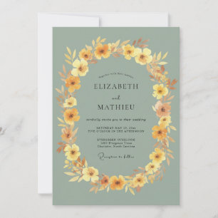 Invitation Mariage de Fleur Sauvage Captivant Vert Sauge