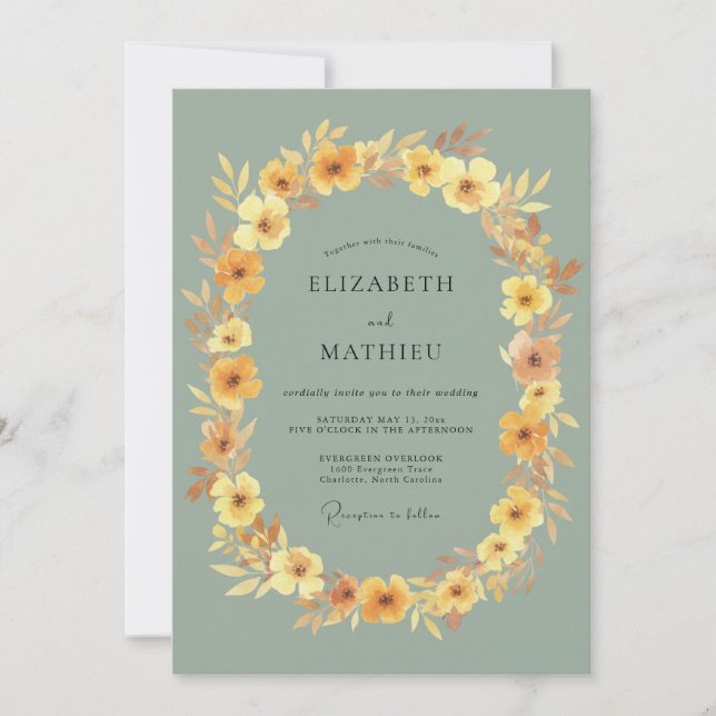 Invitation Mariage de Fleur Sauvage Captivant Vert Sauge (Devant)
