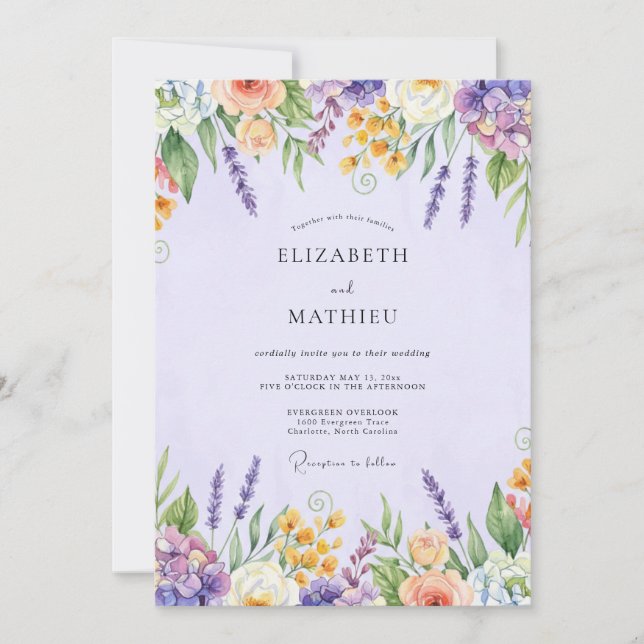 Invitation Mariage de Fleur Sauvage d'Améthyste Botanique (Devant)
