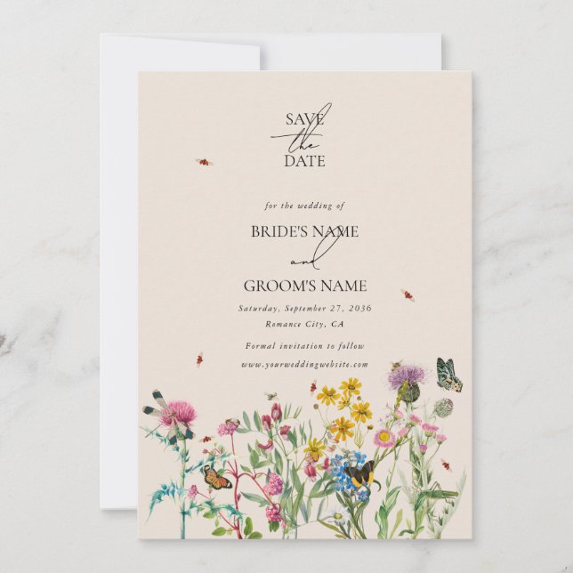 Invitation Mariage de Fleur sauvage d'aquarelle Jardin & Inse (Devant)