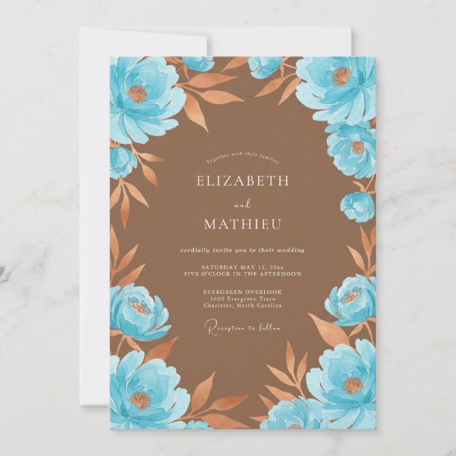 Invitation Mariage de Fleur Sauvage de Ciel de Cuivre (Devant)