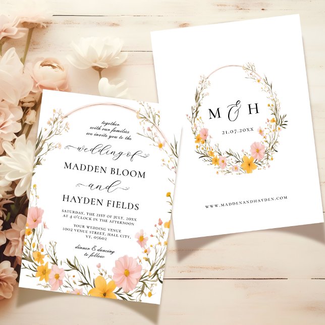 Invitation Mariage de Fleur sauvage de fleurs de Boho neutres (Créateur téléchargé)