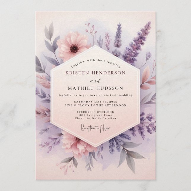 Invitation Mariage de Fleur Sauvage de Lilas Clair (Devant)