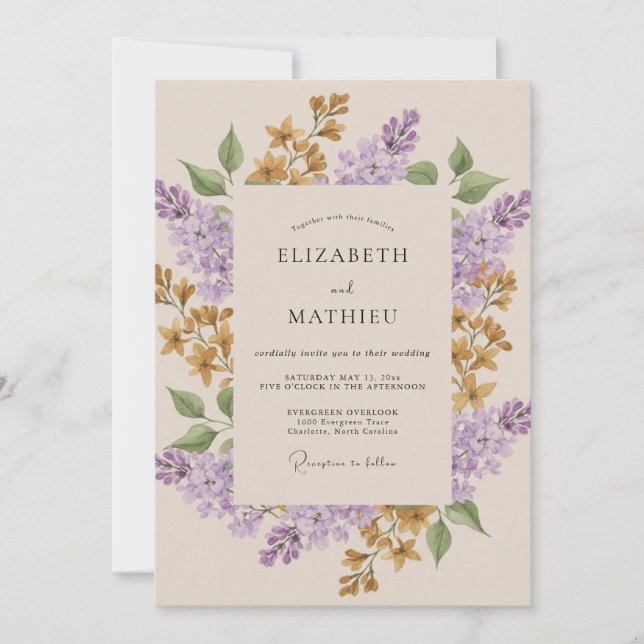 Invitation Mariage de Fleur Sauvage de Moutarde Lilas (Devant)