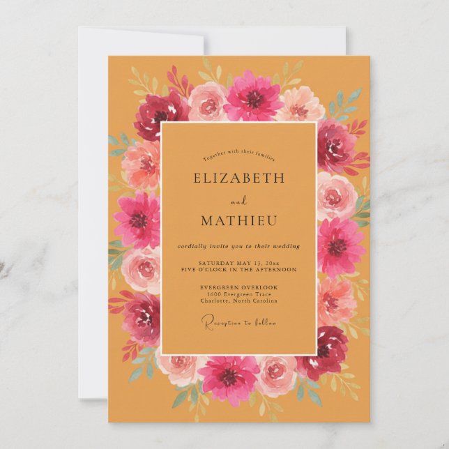 Invitation Mariage de Fleur Sauvage de Moutarde Magenta (Devant)