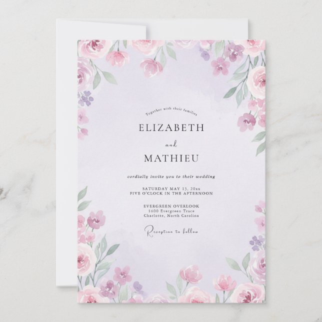 Invitation Mariage de Fleur Sauvage de Sauge Lilas (Devant)