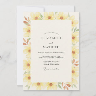 Invitation Mariage de Fleur Sauvage Jaune Beurre Doré