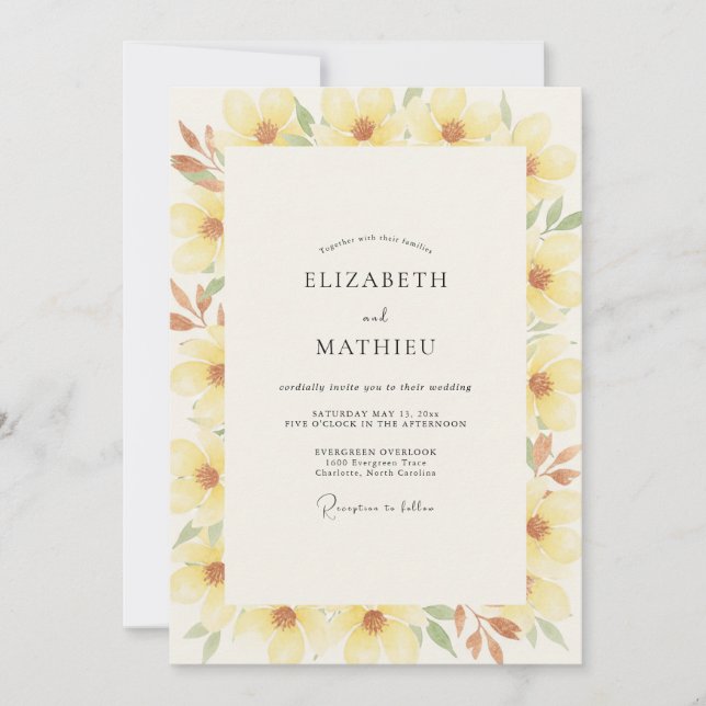 Invitation Mariage de Fleur Sauvage Jaune Beurre Doré (Devant)