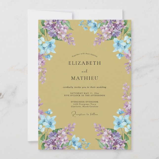 Invitation Mariage de Fleur Sauvage Lilas Moutarde (Devant)