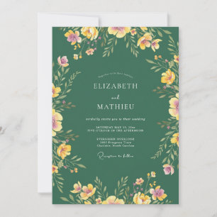 Invitation Mariage de Fleur Sauvage Peinte d'Émeraude
