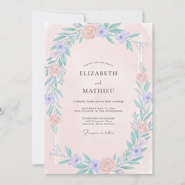 Invitation Mariage de Fleur Sauvage Pervenche Rosée (Devant)
