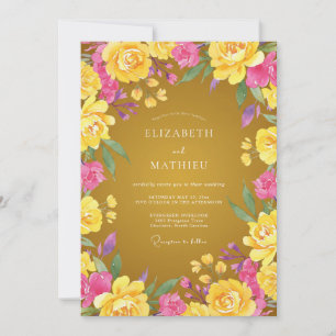 Invitation Mariage de Fleur Sauvage Rose et Moutarde