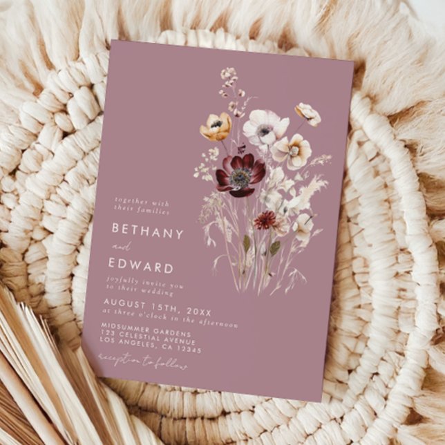Invitation Mariage de Fleur Sauvage Rose Poussiéreuse (Créateur téléchargé)