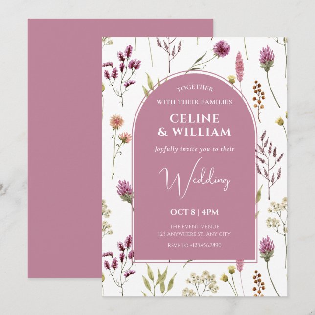 Invitation Mariage de fleur sauvage rustique (Devant / Derrière)