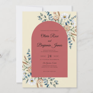 Invitation Mariage de Fleur Sauvage sur Ardoise Rouille Botan