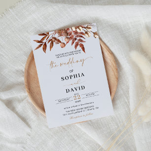 Invitation Mariage de fleurs blanc moderne automne en terre c