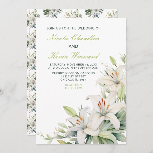 Invitation Mariage de fleurs blanches (Devant / Derrière)