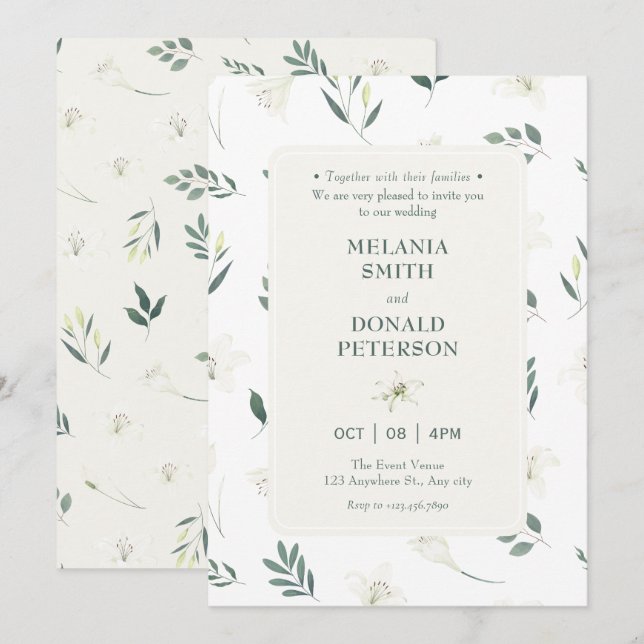 Invitation Mariage de fleurs blanches (Devant / Derrière)