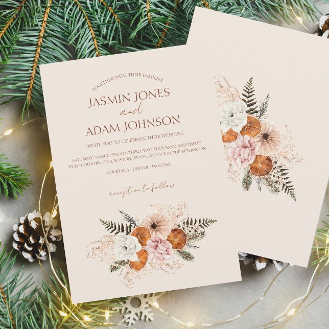 Invitation Mariage De Fleurs Blanches De Fleurs Blanches À Pa (Winter Orange Slices Dried Citrus Cinnamon Wedding Invitation)